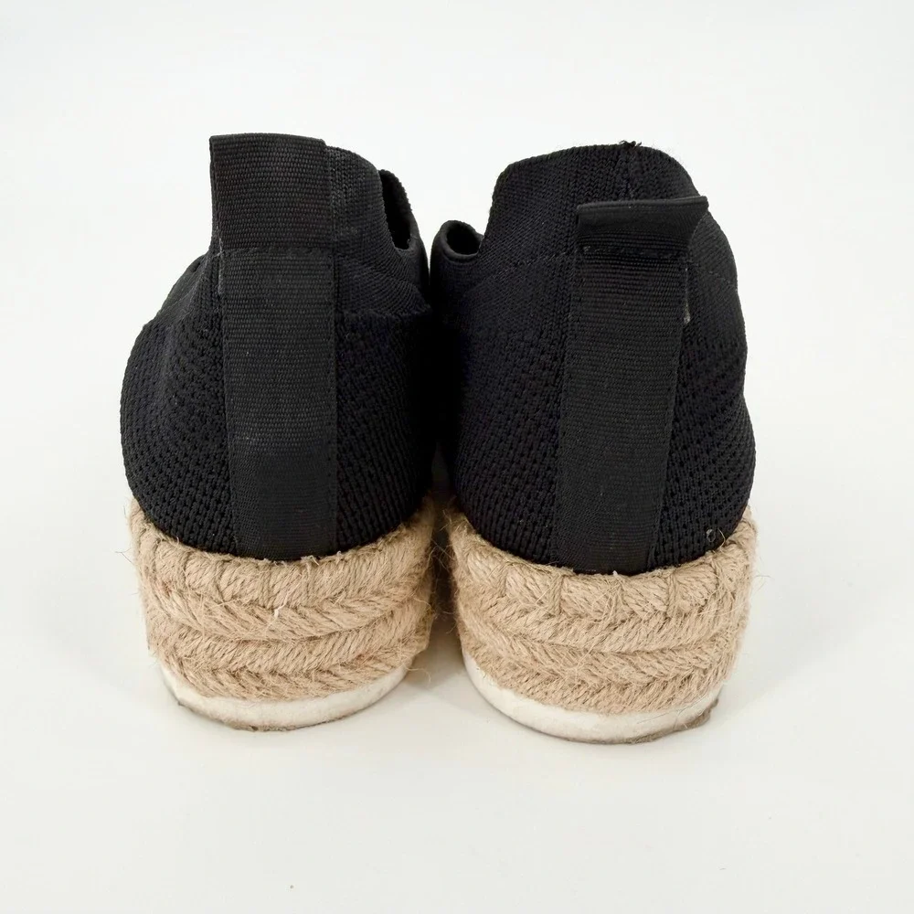 Adrienne Vittadini Knit Espadrille Slip On Flats Black Women's 6.5 Travel
